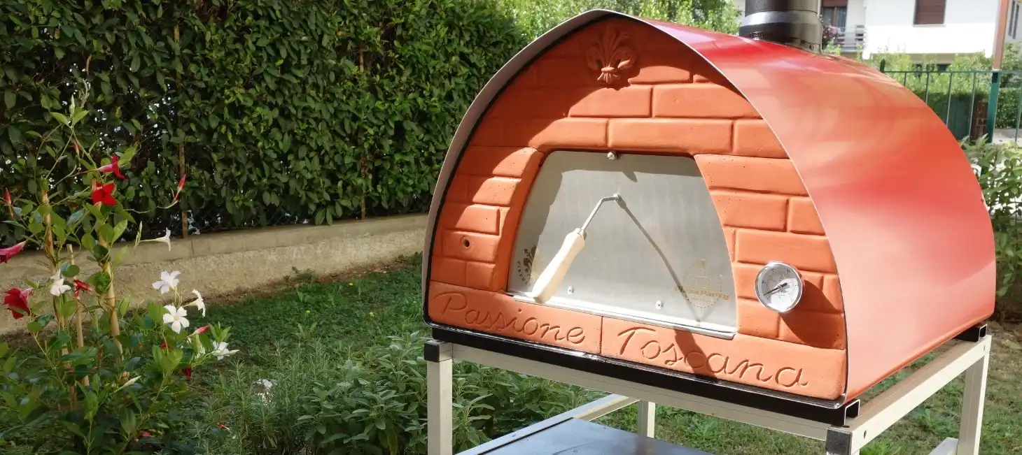 Pizza cooking in a wood fired oven